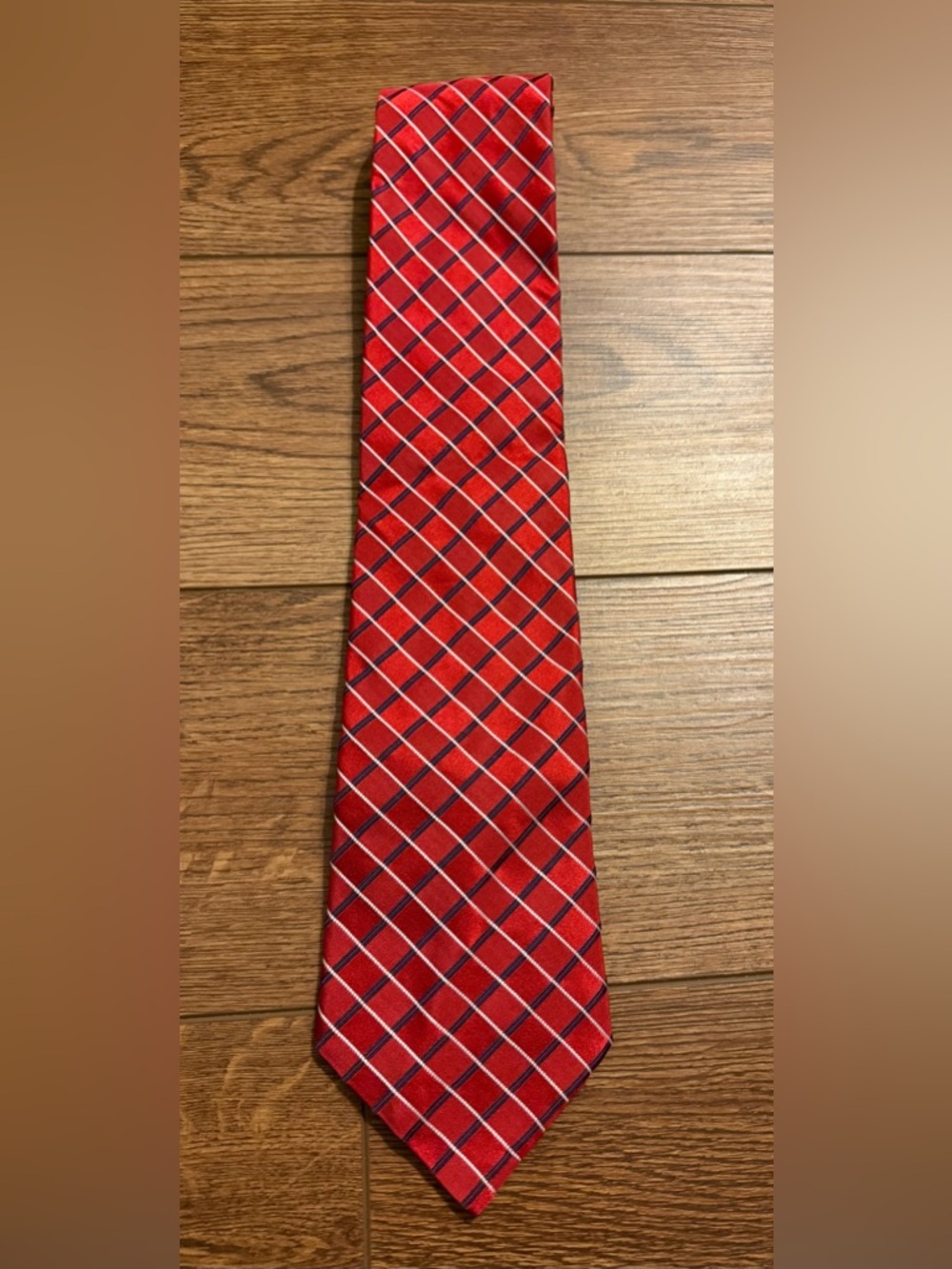 Tommy Hilfiger 100% Silk Red and Navy Plaid Men's Tie Classic